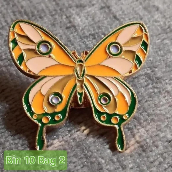 5 Yellow Witchy Butterfly Metal Enamel Pin Lot Whimsical Brooch Boho Bundle - Picture 3 of 8